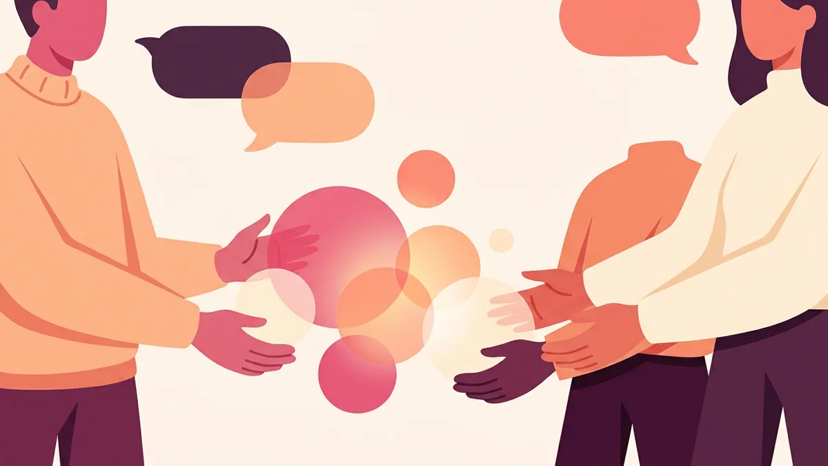 Abstract hands holding interconnected circles of varying sizes, symbolizing different polyamorous relationship structures and open communication.